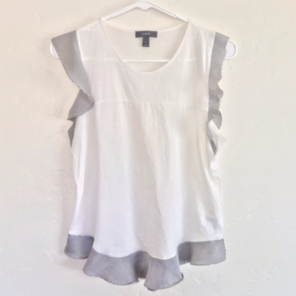 J. Crew White & Navy Flounce Tank Top In Stripe Small